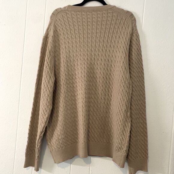 Tahari Mens XL Sweater Tan Brown Textured Cable Knit Viscose Blend Crew Neck NEW - Picture 4 of 6